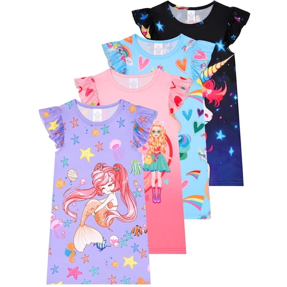 QEFJNO Kids Girls Nightgown Mermaid Dress Sleepwear 3-12 Years Pajamas Nightgowns for Little / Big Girls Nightshirt Nightie