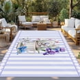 thumbnail image 2 of Easter Outdoor Rug 6x9 Ft - Reversible Patio Rug Outdoor Camping Rugs, Spring Rabbit Watercolor Flowers Purple Stripes Washable Indoor Outdoor Area Rugs, Non-Slip Outdoor Carpet Runner for Deck/Porch, 2 of 8