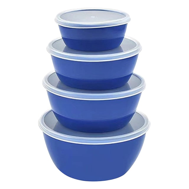 Kitchen 4 Piece Plastic Mixing Bowls with Leak-Proof Lids Set - Microwave and Freezer Safe Kitchen Mixing Bowls for Preparing, Serving and Storing - Large Nesting Bowls Mixing Bowls(Dark Blue)