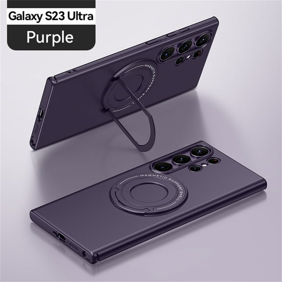 ELEHOLD Matte Case for Samsung Galaxy S23 Ultra 6.8" Strong Magnetic Compatible with MagSafe Hidden Bracket Kickstand Shockproof Anti-Scratch Slim Cover,Purple
