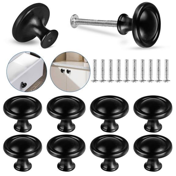 10 Pcs Kitchen Cabinet Knobs, TSV Cabinet Hardware Round Knobs with Screws for Dresser Home Decor (1.2'', Black)