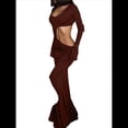 thumbnail image 1 of Vestido de Cóctel de Otoño con Cuello en U, Larga y Diseño Calado, para Mujer. Marrón Oscuro M, 1 of 10
