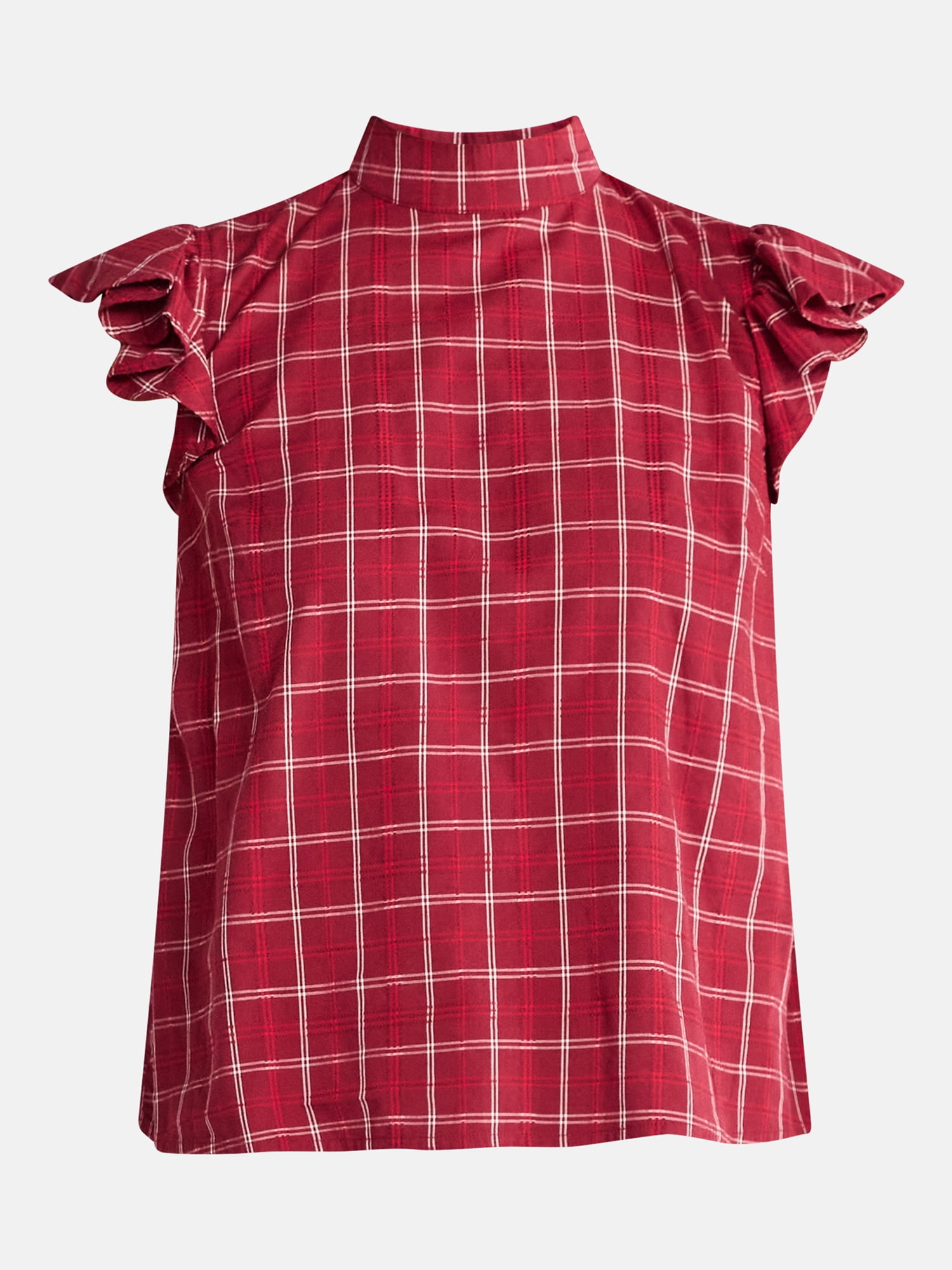Time and Tru Women's Mock Neck Top with Flutter Sleeves, Sizes XS-XXXL