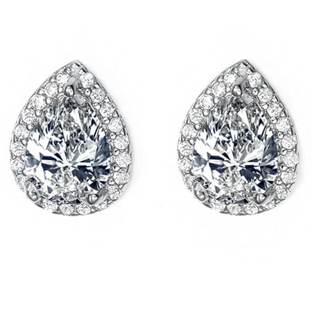 18k White Gold 1 Ct Drop-Shaped Earrings with Cubic Zirconia Plated by Paris Jewelry 18k White Gold 1 Ct Drop-Shaped Earrings with Cubic Zirconia Plated by Paris Jewelry