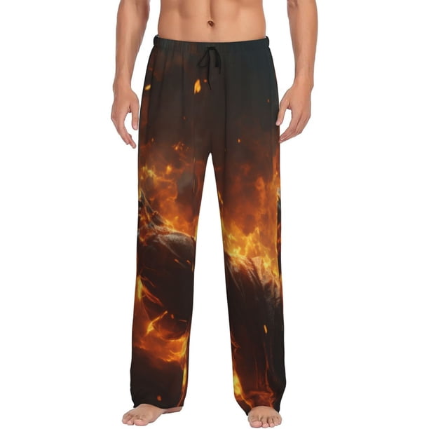 Fotbe Cool Fire Man Pantalones de Pijama para Hombre, Pantalones de Dormir, Pantalones de Casa con Cintura Ajustable y Bolsillos-Small