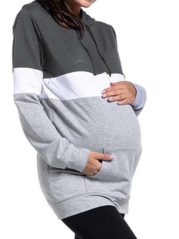 Maternity Hoodie Women Hoodies Nursing Sweater Long Hoodie Sleeve Clothing Pregnant Hoodie Sweatshirt Breastfeeding Nursing Patch Top Solid Color Round Neck Slim