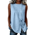 thumbnail image 3 of Wiyuqeen Women's Summer Sleeveless Peplum Tank Tops Bow Tie Front Crewneck Loose Flowy Ruffle Babydoll Going Out Linen Shirts, 3 of 8