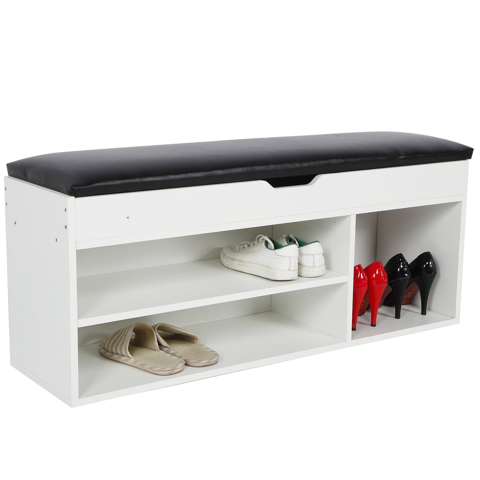Hurrise Shoe Storage Bench With Cushion, Wooden Shoe Cabinet Storage Bench With Seat Cushion