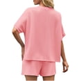 thumbnail image 3 of Short Sleeve Women 2 Pieces Matching Sets Ribbed Tops and Shorts Lounger Sets, 3 of 6