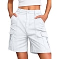 thumbnail image 2 of Women'S Cargo Denim Shorts Knee Length with 6 Pockets Summer Casual Elastic Waist Jorts White 4XL, 2 of 7
