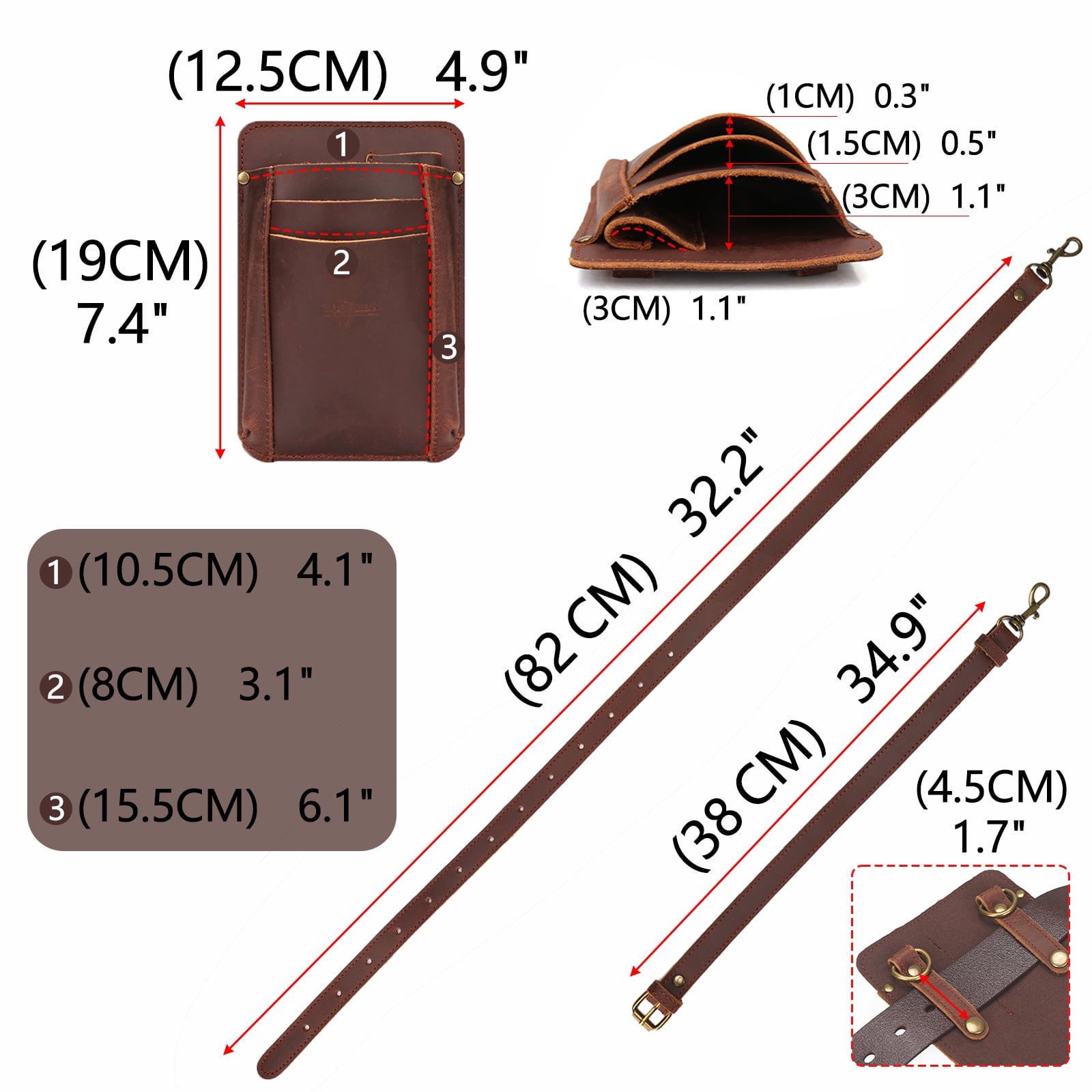 TOURBON Leather Garden Tool Belt Pouch Tool Waist Bag Cell Phone Pocket with Shoulder Strap Brown