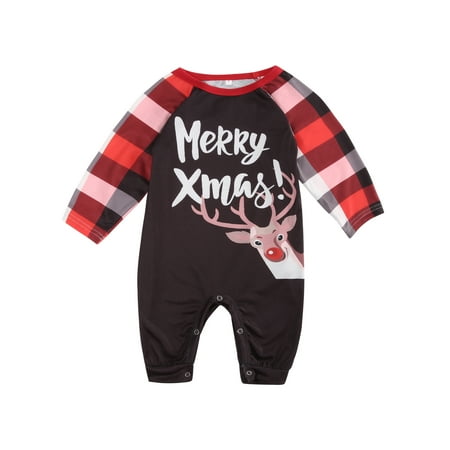 

Liliz Christmas Matching Family Christmas Pajamas Merry Xmas Elk Letter Deer Tops + Plaid Pants