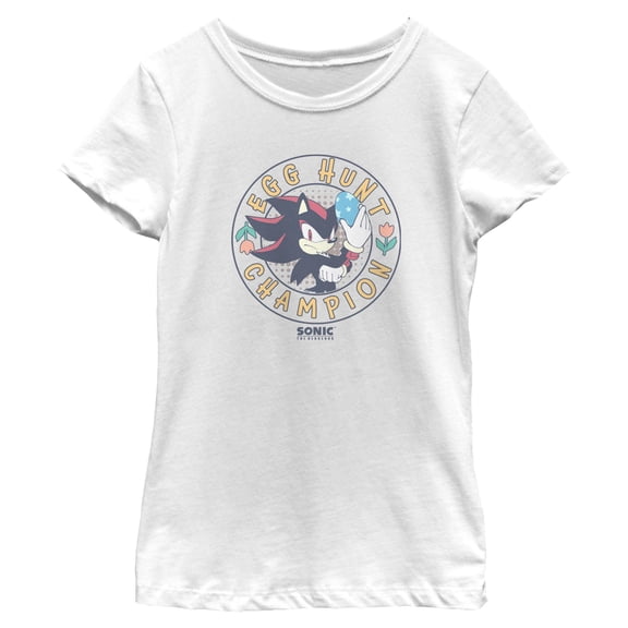 Girls Sonic the Hedgehog Shadow Egg Hunt Champion Circle Badge T Shirt