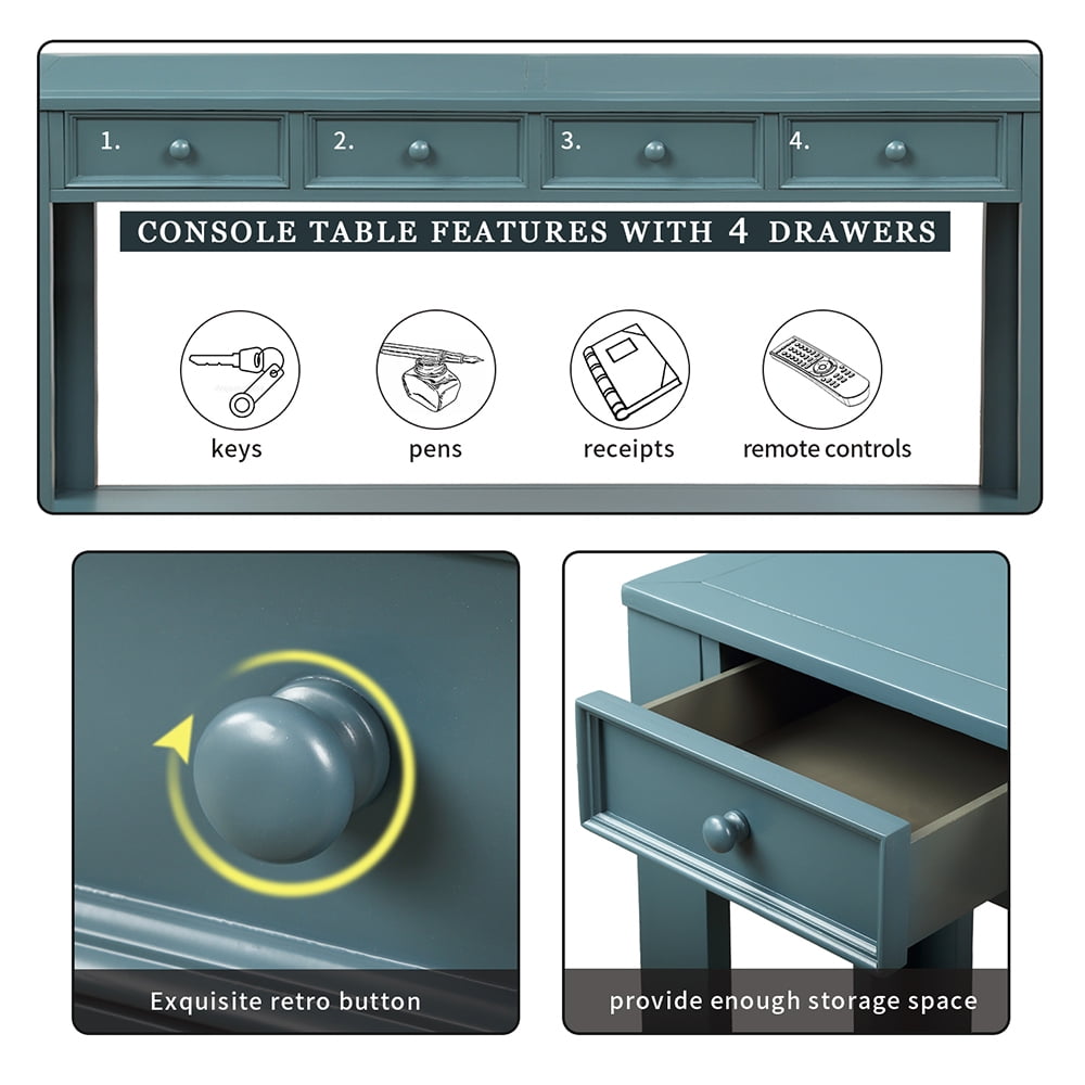 Lowestbest 64" Console Table for Entryway, Modern Sofa Table with Storage Drawer, Bottom Shelf Entryway Table for Hallway, Dark Blue Lowestbest 64" Console Table for Entryway, Modern Sofa Table with Storage Drawer, Bottom Shelf Entryway Table for Hallway, Dark Blue