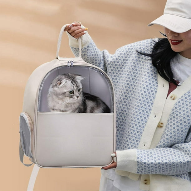 Breathable Cat Backpack Knapsack Puppy Adjustable Straps Transparent Ventilated W Zippers Large Pet Carrier Bag for Travel Hiking Outdoor