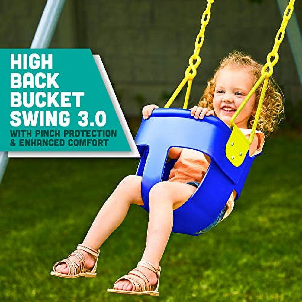 Premium High Back Full Bucket Toddler Swing Seat with Finger Grip, Plastic Coated Chains and Carabiners