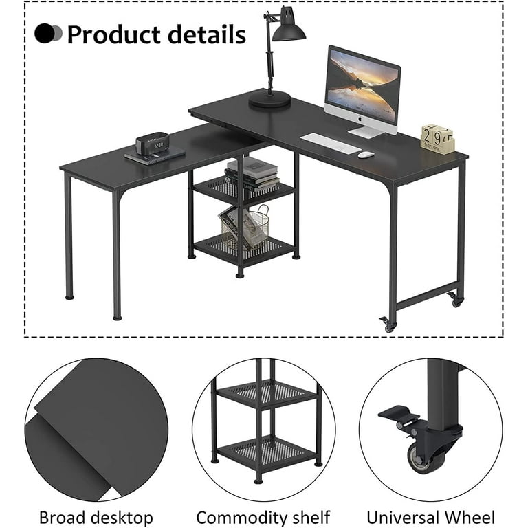 Brown/ Black Rotating L-Shaped Computer Desk, Corner Home Office