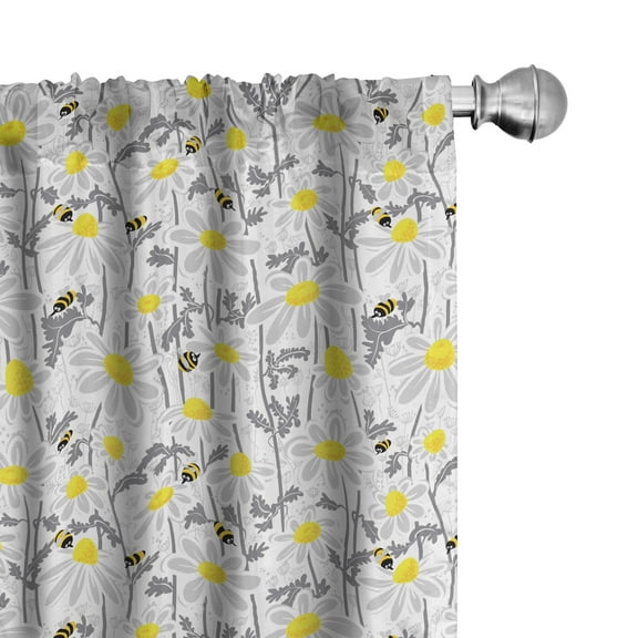 Ambesonne Flowers Curtains, Daisy Leaf Spring Time, Pair of 28"x95", Yellow White