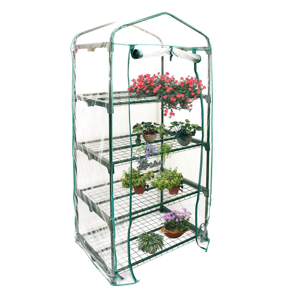 Walk in Greenhouse PVC Plastic Garden Grow Green House With 4 Shelves for sale online 