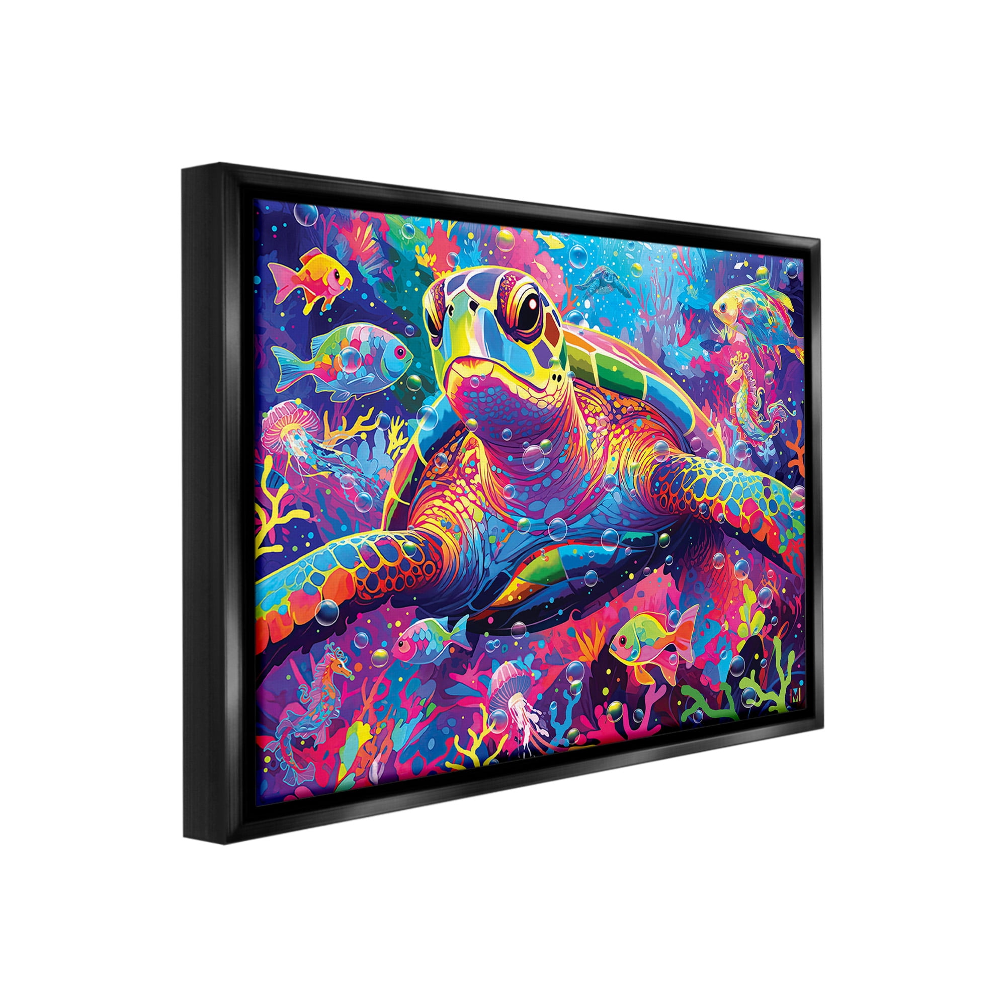 Stupell Industries Modern Underwater Animals Animals & Insects Painting Black Floater Framed Canvas Art Print Wall Art, 31 x 25