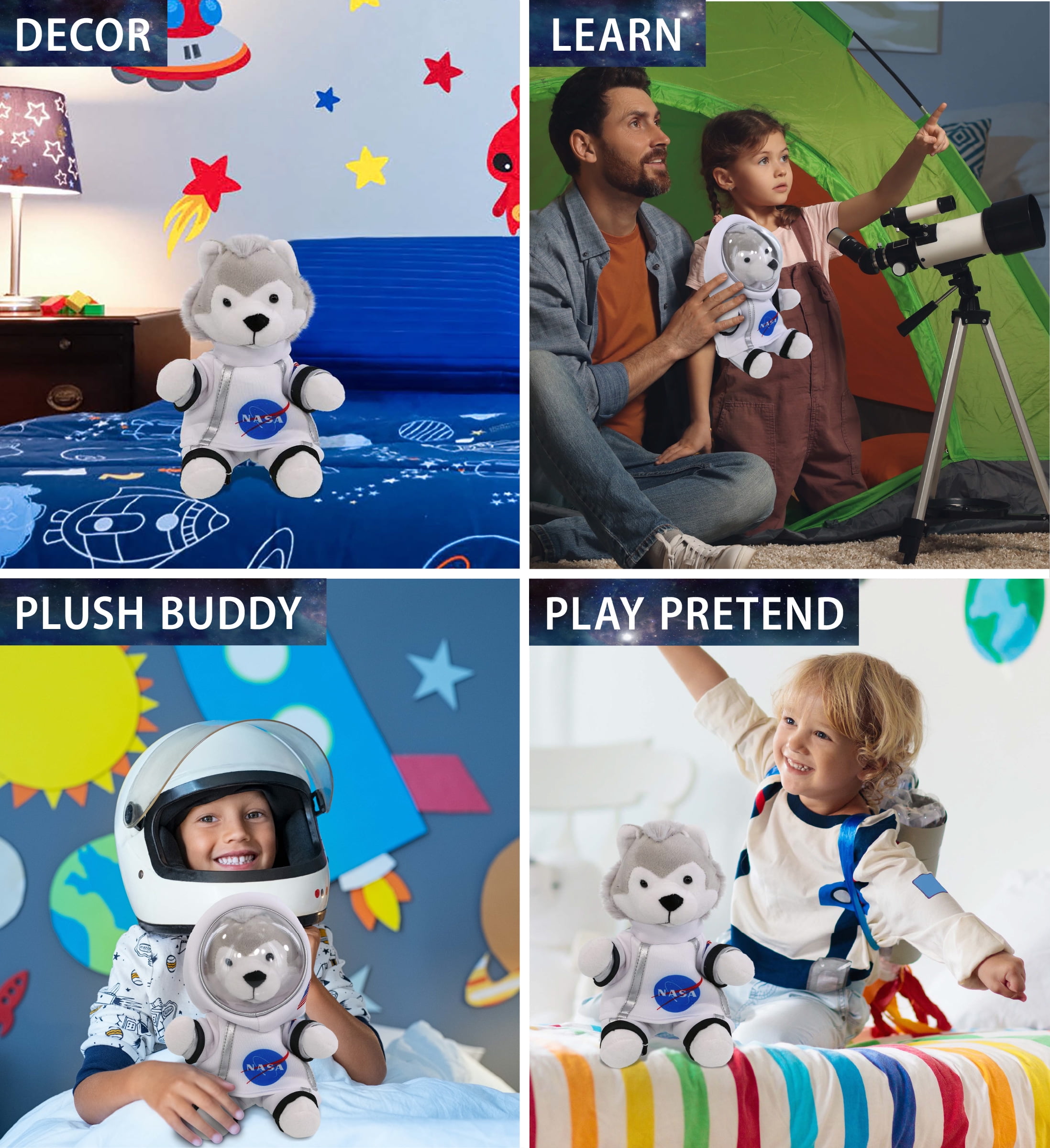 DolliBu Grey Wolf Astronaut Plush Toy - Super Soft Wild Life Astronaut Stuffed Animal Plush with Space Helmet and NASA Astronaut Suit, Cute Spaceman Doll Decor for Girls and Boys - 6 Inch