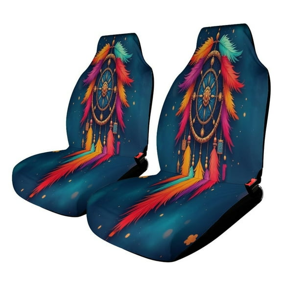 Colorful Feather Dreamcatcher Car Seat Covers Car Accessories Pack of 2 Universal Front Seat Protective Cover