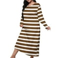 thumbnail image 2 of Women's Long Nightgown Nighties Stripes Nightdress Nightshirts Long Sleeve Soft Cotton Sleep Dress Home Wear Pajamas Brown XL, 2 of 6