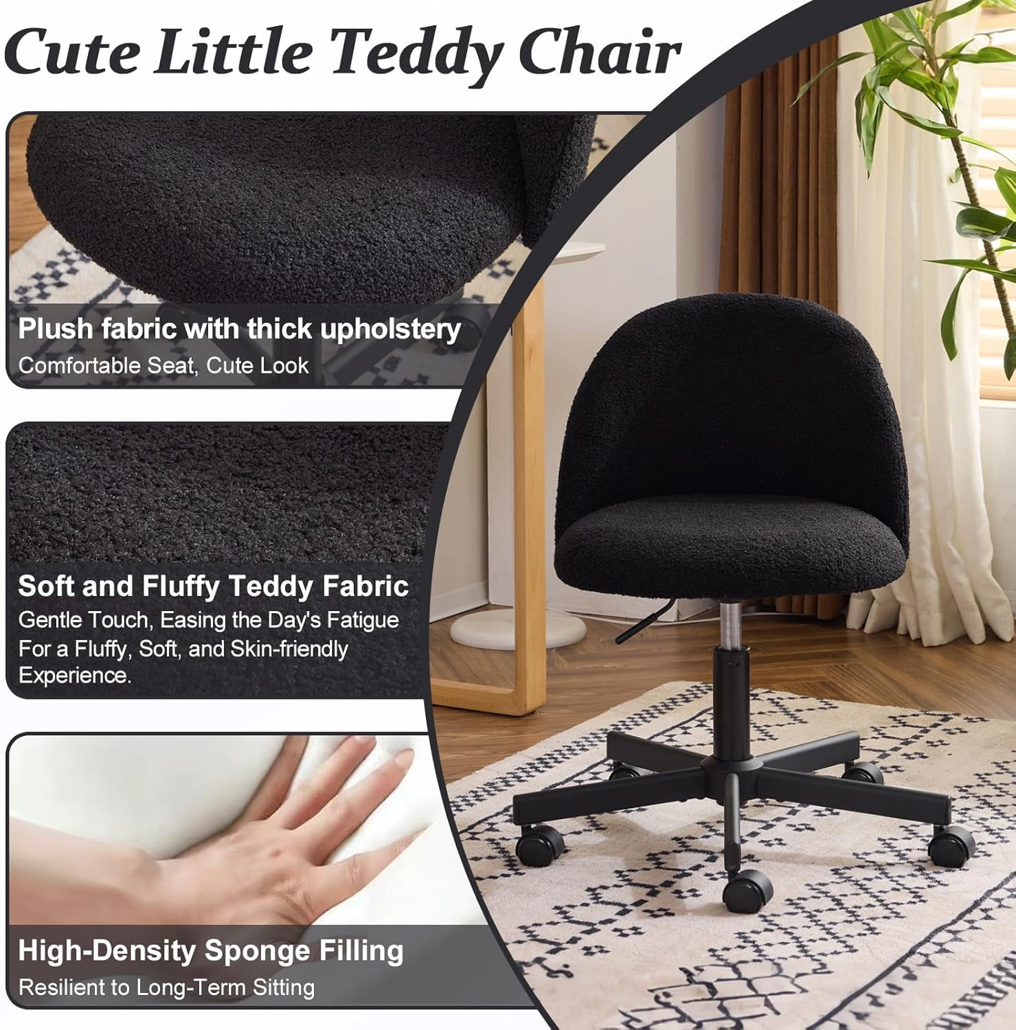 Matladin Modern Vanity Chair with Back, Silent Wheels, Velvet Desk Chair for Girls, Small Office Chair, Stylish and Comfortable