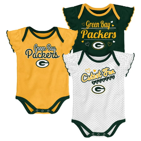 Girls Newborn & Infant Green/Gold/White Green Bay Packers 3-Pack Bodysuit Set