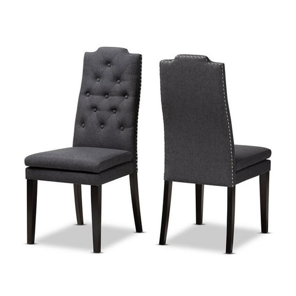 Bowery Hill 20"H Button Tufted Wood Dining Chairs in Charcoal Set of 2