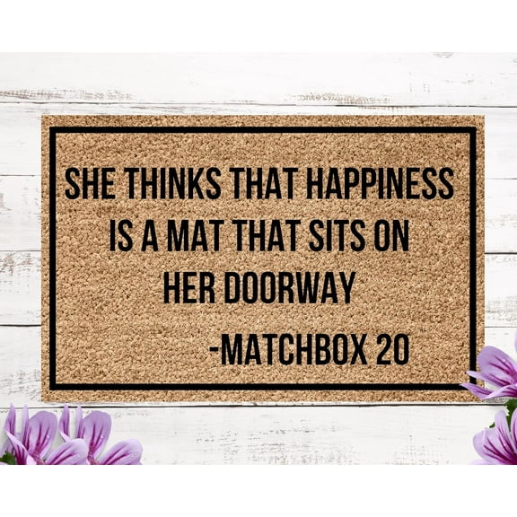 She Thinks That Happiness is a mat That Sits on her Doorway Mats for Front Door Entry Front Porch Doormat Non-Slip Carpet Rugs Floor Mat Decorative for Home Bathroom Kitchen Indoor 16x24 Inch