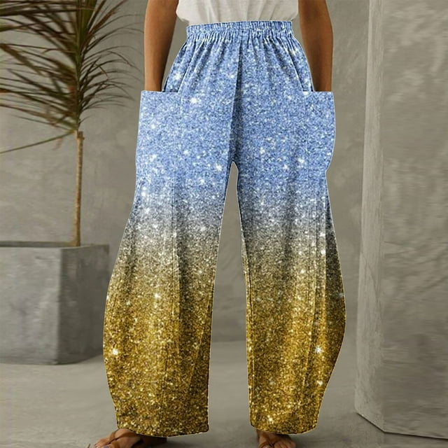 Pantalon Décontracté Confortable pour Femmes à Imprimé, Taille Élastique, Poches, Coupe Ample