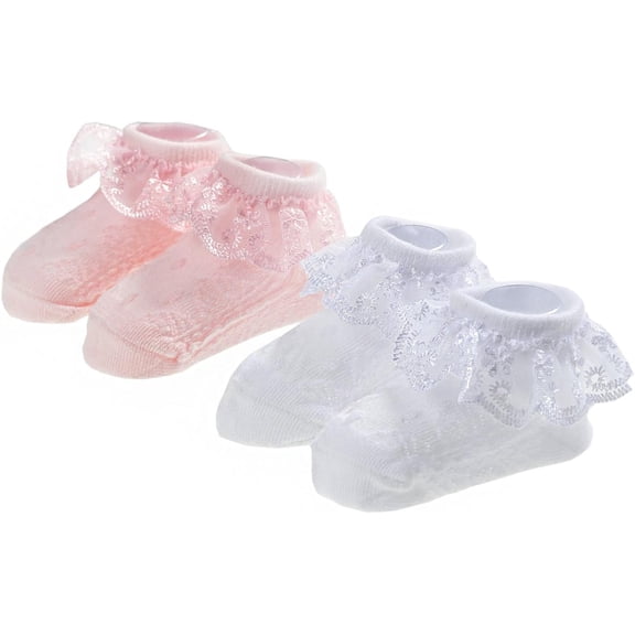 Baby-Girls Eyelet Frilly Lace Socks,Newborn/Infant/Toddler/Little Girls (Pack of 2/3/4/6)