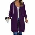 thumbnail image 4 of GuzomFashion Womens Purple Longline Zip Up Hoodie 100% Polyester Relaxed Fit With Side Pockets Warm for Daily Outings & Cool Seasons,Size M, 4 of 7