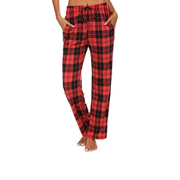 Womens Lounge Pants Comfy Pajama Pants Plaid Pajama Bottoms with Pockets Drawstring Sleep Pj Bottoms Pants Trousers