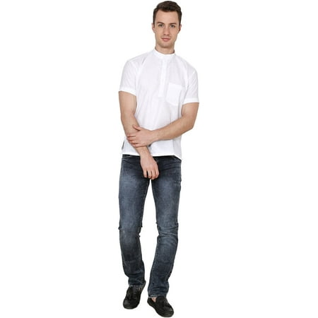 

Royal Kurta Mens Linen Blend Short Sleeve Kurta White
