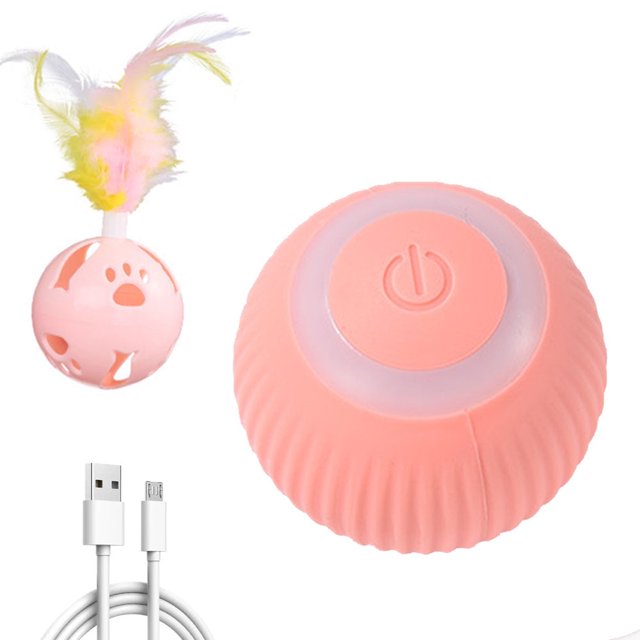 YOPTOP Gravity Smart Rolling Ball Amusing Cat Ball Catnip Sound Grinding Resistance Bite Self-Hi Relieving Boredom Amusing Cat (1* Pink Fun Cat Ball 1* Three-color Feather Pink Bell Ball),Pink