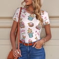 thumbnail image 6 of KLL Women 's Crew Neck Bodysuit Jumpsuits Hello Easter Print Short onesies Stretch T Shirts, 6 of 7