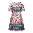 thumbnail image 4 of Robe d'Été à Manches Courtes pour Femmes Imprimé Floral Coupe Ample Col Rond Robes en Dentelle, 4 of 8