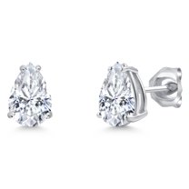 Gem Stone King 14K White Gold 9X6MM Pear Shape Gemstone Birthstone Double Notch Teardrop Stud Earrings for Women and Men