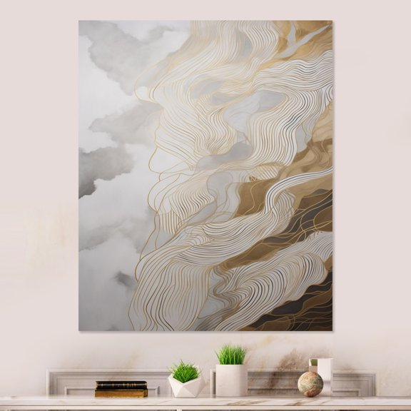 Designart "Abstract Line Artistry Gold and Grey III" Minimalism Line Art Metal Wall Art