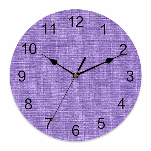 Wall Clock Purple Linen Texture Clocks PVC Silent Non-Ticking Battery Operated Decorative Farmhouse Solid Color Round Clock for Home Living Room Kitchen Bedroom Office School Wall Decor 14 Inch