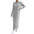 thumbnail image 2 of Vestido Tipo Suéter para Mujer, de Larga, de Punto Acanalado, con Cuello Redondo, Corte Entallado, Informal, para Otoño. Gris XL, 2 of 9