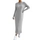 thumbnail image 2 of Vestido Tipo Suéter para Mujer, Larga, Tejido Acanalado, Cuello Redondo, Corte Entallado, Informal, para Otoño. Gris M, 2 of 9