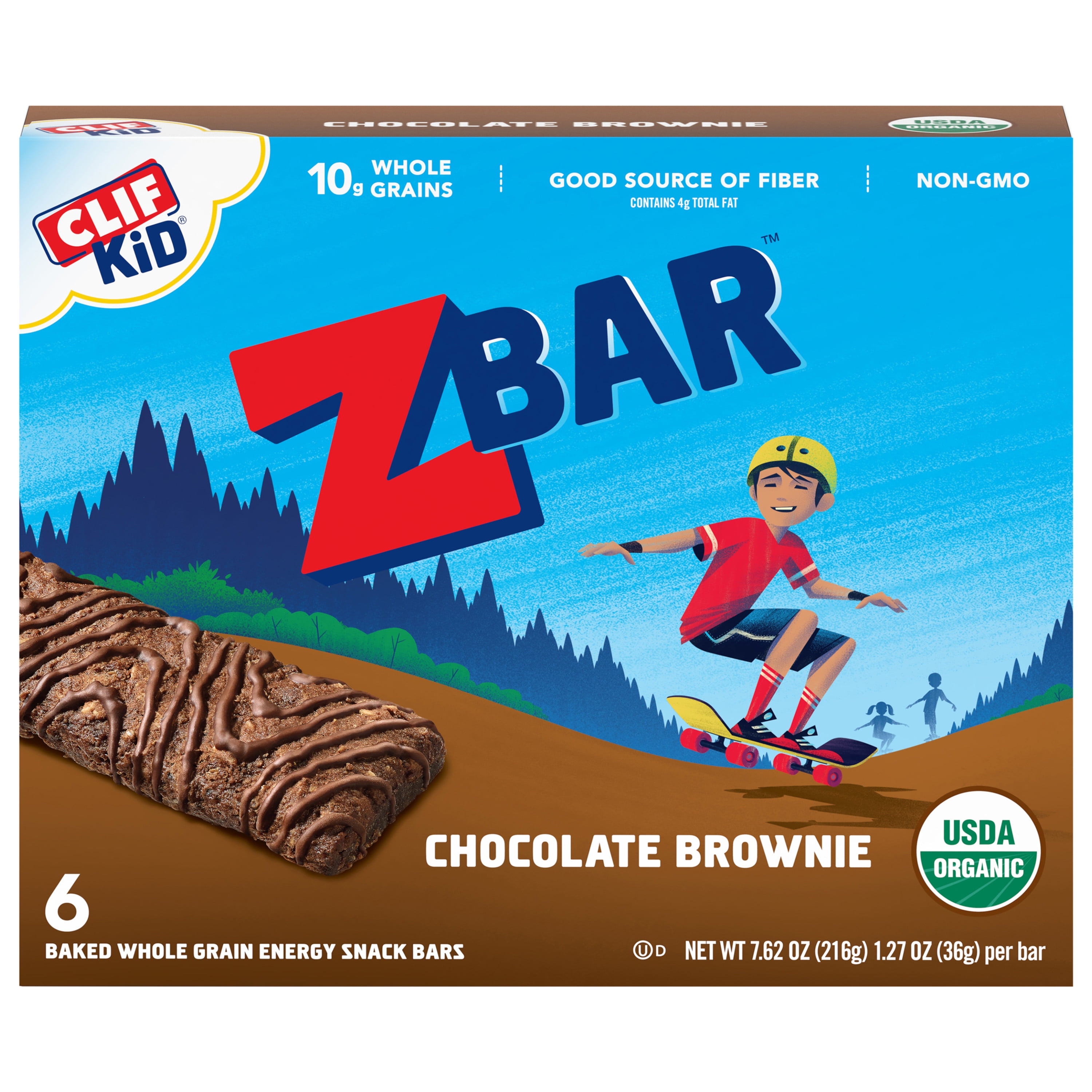 Clif Kid Zbar, Organic, Whole Grain Snack Bars, Granola Bars, Chocolate Brownie, 6 Ct, 1.27 oz
