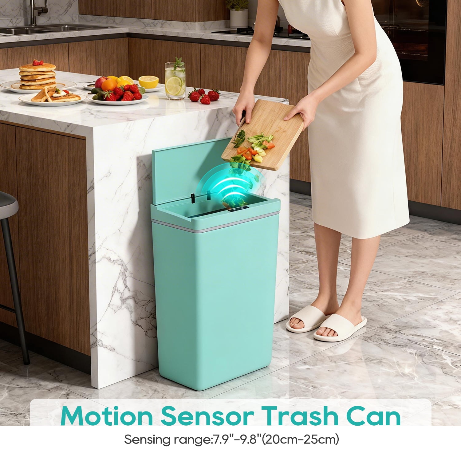BestOffice 13 gallon Automatic Plastic Trash Can with Lid, Touch Free with Motion Sensor for Indoor Use(Blue)