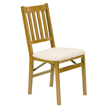 Arts and Craft Harwood folding chair with blush upholstery -