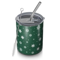12oz Coffee Tumblers Green Christmas Snowflake Pattern Stainless Steel Vacuum Insulated Travel Tumbler Coffee Cups Mug with Lid and Straw with Cleaning Brush for Cold & Hot Drinks