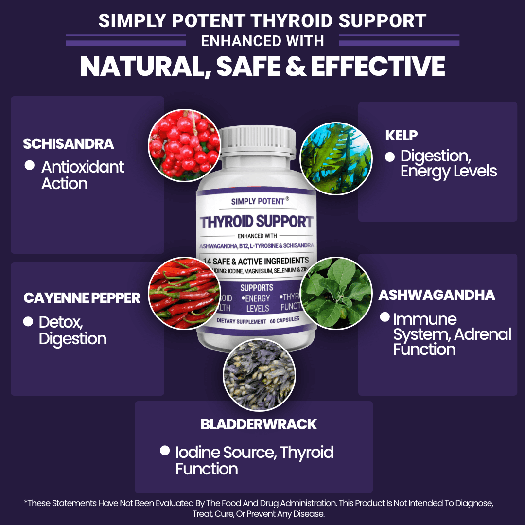 Simply Potents Thyroid Support Supplement for Men & Women, 120 Capsules (Pack of 2) - Herbs, Vitamins, Minerals