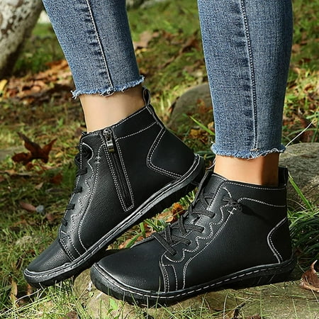 

Women Boots Boots For Wedges Mid-Calf Flats Boot Retro Leather Western Cowboy Booties Side Platform Combat Work Shoes